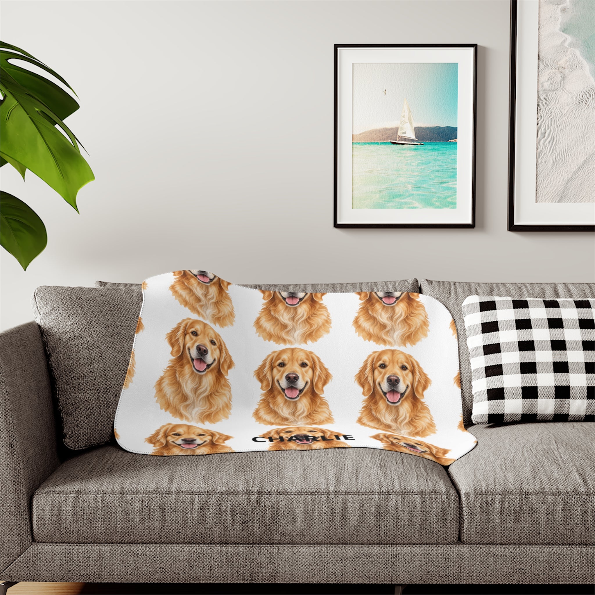 Personalized Pet Photo Sherpa Blanket – Custom Name Dog & Cat Gift