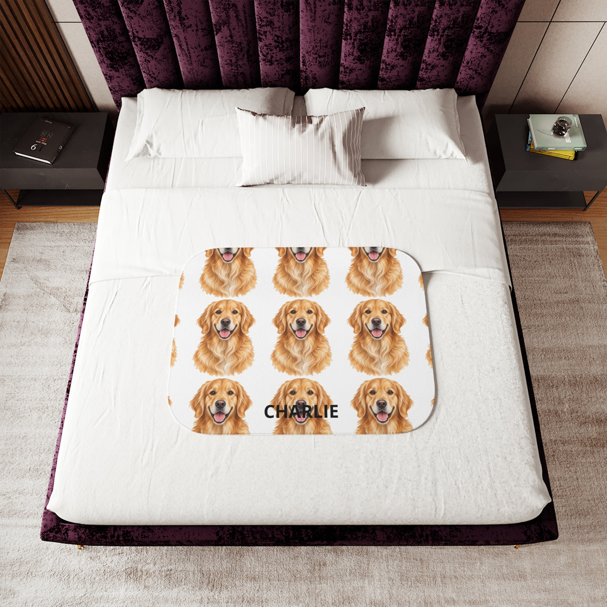 Personalized Pet Photo Sherpa Blanket – Custom Name Dog & Cat Gift